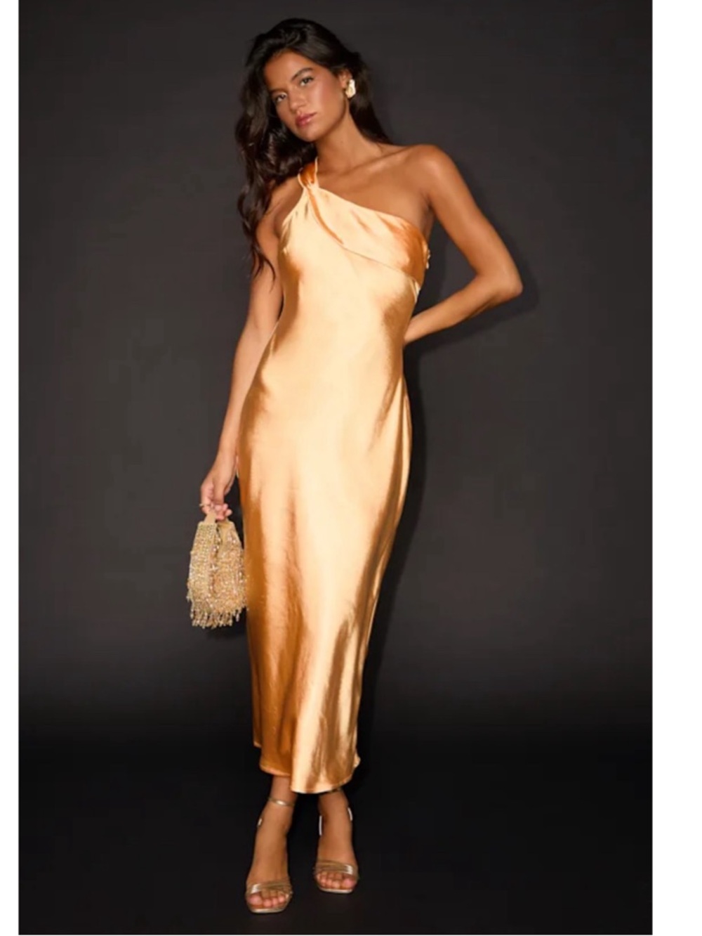 New Lulus One-Shoulder Satin Slip Dress Sz Medium - Picture 10 of 10